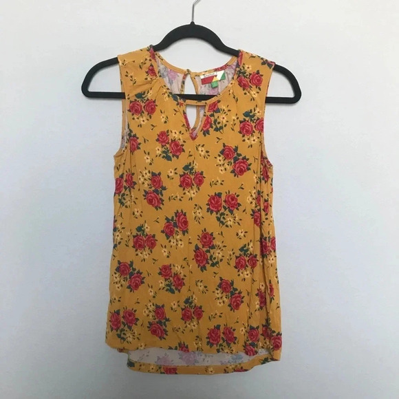 Modcloth Floral Rose Mustard Yellow Tank Top - Picture 2 of 5